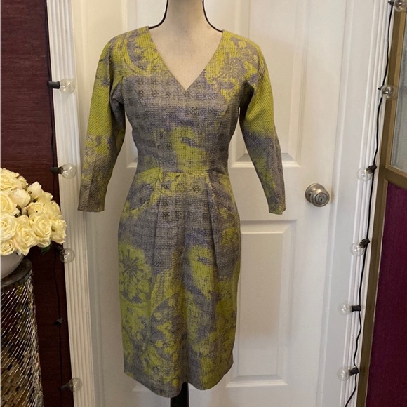 Hilton Hollis Elegant Gray and Yellow Women's Dress, US4 - Picture 1 of 10